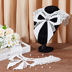 蝶結びの花柄レースの襟  アップリケエッジを縫うネックライントリム服  プラスチック模造真珠付き  ホワイト  300x370x1mm&nbsp;DIY-WH0656-28