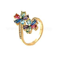 真鍮マイクロパヴェキュービックジルコニアカフスリング  ゴールドカラー  花  22mm  内径：17mm&nbsp;LS-RJEW-D308-03G-A