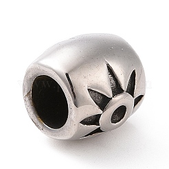 304ステンレススチールヨーロピアンビーズ  大穴ビーズ  花とドラム  アンティークシルバー  9x10mm  穴：5mm&nbsp;STAS-M301-34AS