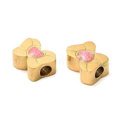 304ステンレススチールビーズ  エナメル  蝶結び  18KGP本金メッキ  5.5x7.5x3.5mm  穴：1.9mm&nbsp;STAS-E198-02G