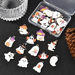 24pcs12スタイルハロウィーンテーマ合金エナメルペンダント  カドミウムフリー＆ニッケルフリー＆鉛フリー  ゴースト  ミックスカラー  15~26x15~23x1~2.5mm  穴：1.4~2mm  2個/スタイル&nbsp;ENAM-FP0003-01