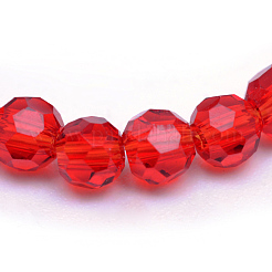 クリアガラスビーズ連売り  ファセット（32ファセット）ラウンド  レッド  6mm  穴：1mm  約94~97個/連  53~54cm&nbsp;GLAA-R166-6mm-01D