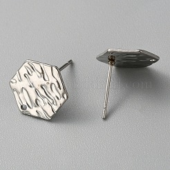 304ステンレススチールテクスチャジオメトリスタッドピアスファインディングスホール付き  六角  12x10.5mm  穴：1mm  ピン：0.6mm&nbsp;STAS-WH0027-54F