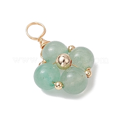 天然混合宝石ラウンド銅線ラップペンダント  花のチャーム  ゴールドカラー  21.5~23x15~16x7mm  穴：4mm&nbsp;PALLOY-JF03047