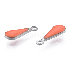 304ステンレススチールエナメルチャーム  ステンレス鋼色  ティアドロップ  ミックスカラー  12x4.5x2mm  穴：1.2mm&nbsp;STAS-N092-178