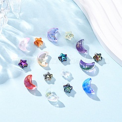 40個 2スタイル電気メッキ透明ガラスビーズ  金箔  三日月と星  ミックスカラー  8~9x14x4~6mm  穴：1~1.2mm  20個/スタイル&nbsp;EGLA-FP0001-01
