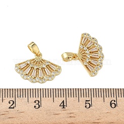 真鍮製マイクロパヴェキュービックジルコニアペンダント  ファンチャーム  18KGP本金メッキ  13x18.5x3mm  穴：2.5x5.5mm&nbsp;KK-I371-37G-02