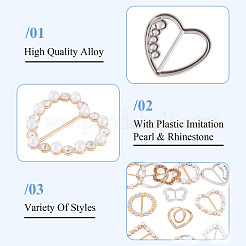 12種類のスタイルの合金バックル12個  プラスチックイミテーションパール＆ラインストーン付き  ストラップベルト用  服飾材料  混合図形  ミックスカラー  33.5~50x35.5~52.5x2~10mm  1個/スタイル&nbsp;AJEW-TA0003-44