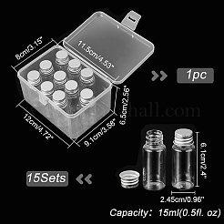 プラスチックボトルビーズ容器15個  アルミキャップ付き  透明  6.1x2.45cm  容量：15ml（0.51fl.oz）&nbsp;CON-PH0002-81
