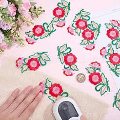 ポリエステルコットンコンピューター刺繍糸 アイロン接着 縫い付けパッチ 12個  布のアップリケ  花  レッド  90x50x1mm  2スタイル&nbsp;PATC-HY0002-09A