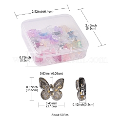 50個透明ガラスチャーム  混合スタイル  蝶  ミックスカラー  9.5x11x3mm  穴：0.8mm&nbsp;GLAA-FS0001-06