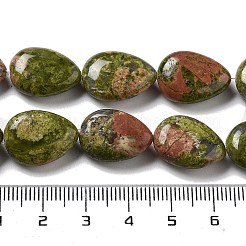天然石ユナカイトビーズ連売り  フラットティアドロップ  17.5~18x13~13.5x6mm  穴：1.2~1.4mm  約11個/連  7.56''（19.2センチメートル）&nbsp;G-P528-L19-01