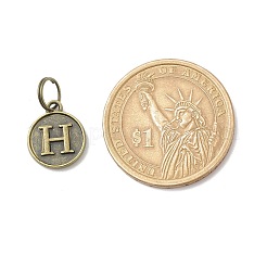 合金ペンダント  真鍮製スプリットリング付き  アンティークブロンズ  フラットラウンド  a～zの文字  14x12x2mm  リング：7x0.5mm  6mm内径  26個/セット&nbsp;PALLOY-JF01638