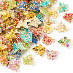 60 個 10 色透明アクリル合金チャーム  内側にバケツ/スパンコール付き  蝶  ミックスカラー  12.5x14.5x3mm  穴：2mm&nbsp;OACR-TA0001-47