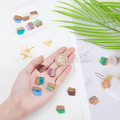 DIYイヤリング作成キット  レジン＆ウォールナットウッドペンダントを含む  鉄のピアスフックとオープン丸カン  ポリゴン  ミックスカラー  156個/箱&nbsp;DIY-OC0007-45