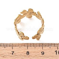 女性用304ステンレススチールオープンカフリング  花  イオンプレーティング（ip）  18KGP本金メッキ  12.5mm  usサイズ7 1/4(17.5mm)&nbsp;RJEW-K309-37D-G