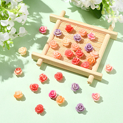 30個6色合成珊瑚ビーズ  染め  花  ミックスカラー  10x10.5x8mm  穴：1mm  5個/カラー&nbsp;GG-YW9D8D-02