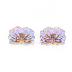 透明なガラスビーズを電気  半分メッキ  ハスの花  プラム  10.5x14.5x7mm  穴：1mm&nbsp;X-GLAA-T022-10-B01