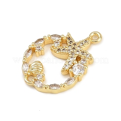 夏用真鍮マイクロパヴェクリアキュービックジルコニア海獣コネクターチャーム  長持ちメッキ  カドミウムフリー＆鉛フリー  ラックめっき  ゴールドカラー  ヒトデ  22x15.5x3mm  穴：1.2mmと1.6mm&nbsp;KK-C114-29B-G