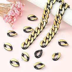 100個のアクリルリンキングリング  クイックリンクコネクタ  カーブチェーン製作用  ツイストオーバル  黄金メッキ  ブラック  17x23x5.5mm&nbsp;SACR-CJ0001-34