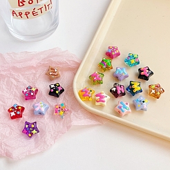 エナメルアクリルビーズ  手描きのビーズ  ラインストーン付き  スター  ミックスカラー  17.2x17.8x9.8mm  穴：3.5mm&nbsp;X-MACR-K341-04