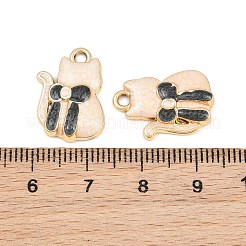 合金エナメルチャーム  リボンチャーム付きの猫の形  ゴールドカラー  ブラック  19x13.5x4mm  穴：2mm&nbsp;AL-CBA4E99-01G-B
