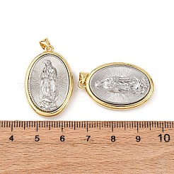真鍮製の宗教ペンダント  オーバル  ラックめっき  長持ちメッキ  鉛フリー＆カドミウムフリー  丸カン付き  18KGP本金メッキ  30~30.5x19.5x4.5~9mm  穴：4~5x3~3.5mm&nbsp;KK-K408-04G