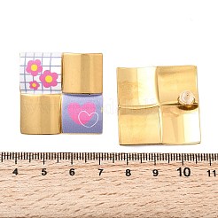 304ステンレススチールスタッドピアス  模様を持つ正方形  18KGP本金メッキ  30x30mm&nbsp;EJEW-A158-09G
