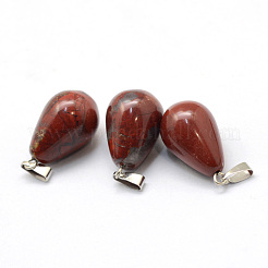 ティアドロップナチュラルレッドレインボージャスパーペンダント  プラチナトーンの真鍮パーツ  21~24x12~14mm  穴：4x7mm&nbsp;G-Q435-19