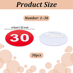 丸型ABSプラスチック数字ブローチセット1セット  レッド  49mm  30個/セット&nbsp;JEWB-OC0001-02B