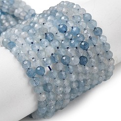 天然石アクアマリンビーズ連売り  多面カット  ラウンド  4mm  穴：0.5mm  約96個/連  15.7インチ（40cm）&nbsp;G-F509-10-4mm