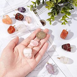12 個の天然石ペンダント  金メッキ銅線巻き  ナゲット  32~40x15~22mm  穴：3mm&nbsp;FIND-FG0001-60