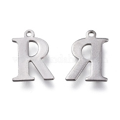 変色しにくい304ステンレススチールチャーム  レーザー切断  アルファベット  ステンレス鋼色  文字.r  12x9x0.8mm  穴：1mm&nbsp;STAS-H112-R-P