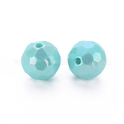 不透明なアクリルビーズ  多面カット  染め  ABカラー  ラウンド  ミディアムターコイズ  12x11.5mm  穴：1.8mm  約560個/500g&nbsp;TACR-S154-10F-04