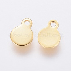 304ステンレススチールチャーム  フラットラウンド  空白タグのスタンプ  ゴールドカラー  7x5x0.6mm  穴：1mm&nbsp;X-STAS-L234-044G