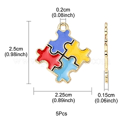 合金エナメルチャーム  自閉症パズルのチャーム  カラフル  25x22.5x1.5mm  穴：2mm&nbsp;ENAM-YW0002-39B