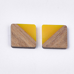 樹脂とクルミの木のカボション  正方形  ゴールド  13.5x13.5x3mm&nbsp;LS-RESI-S358-A-90A