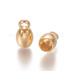 201ステンレススチールコードエンド  エンドキャップ  バレル  ゴールドカラー  8x4.5mm  穴：1.6mm  内径：3mm&nbsp;X-STAS-L226-017A-G