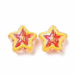 UVメッキレインボー虹色アクリルビーズ  手描きのビーズ  エナメル  スター  ゴールド  19x20x9mm  穴：2mm&nbsp;OACR-A018-04E