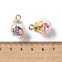 ガラスチャーム  ラウンド  CCBと手作りポリマー粘土を使用  花  21.5x16mm  穴：2.5mm&nbsp;FIND-Z083-01I