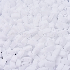 MIYUKIハーフティラビーズ  日本製シードビーズ  2の穴  （htl402f）マットホワイト  5x2.3x1.9mm  穴：0.8mm  約2500個/100g&nbsp;SEED-J020-HTL0402F