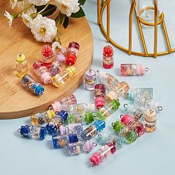 44個11色ガラスペンダント  樹脂フィラー＆コテ出し付  コラム  ミックスカラー  25x10mm  4個/カラー&nbsp;GLAA-SZ0001-25