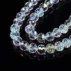 電気メッキ透明ガラスビーズ連売り  多面カット  ラウンド  クリアAB  8x7mm  穴：1.6mm  約68~70個/連  18.89~19.68インチ（48~50cm）&nbsp;EGLA-N002-15-B03