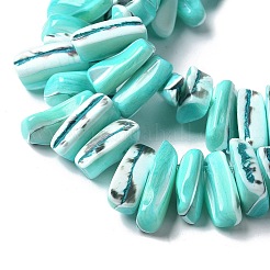 染色された天然トロクスシェルビーズ連売り  ナゲット  ダークターコイズ  9~21x5~7x6~8mm  穴：1.2mm  約54~67個/連  14.76~15.24インチ（37.5~38.7cm）&nbsp;SSHEL-C013-09M