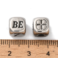 304ステンレススチールビーズ  単語「be」とハートの立方体  アンティークシルバー  9x9x9mm  穴：2.5mm&nbsp;STAS-S129-06P