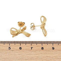 304ステンレススチールスタッドピアス  イオンプレーティング（ip）  蝶結び  14KGP本金メッキ  14.5x18mm&nbsp;EJEW-G423-32C-G
