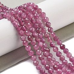 天然のレッドトルマリンビーズ連売り  多面カット  ラウンド  4mm  穴：0.7mm  約90個/連  15.35''（39センチメートル）&nbsp;G-B109-A01-01