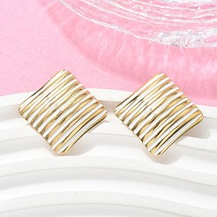 304ステンレススチールスタッドピアス  エナメル  ストライプ スクエア  ゴールドカラー  28x28mm&nbsp;LS-EJEW-A130-03A-G