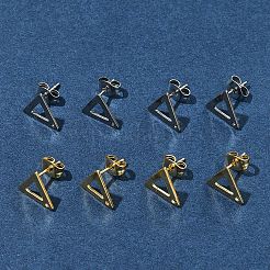 16個 2色 201ステンレススチールスタッドピアス金具 穴付き  304ステンレス鋼のピンとイヤーナット  三角形  24KGP本金メッキ＆ステンレススチールカラー  10x9mm  穴：1mm  ピン：0.8mm  8個/カラー&nbsp;EJEW-FS0001-17