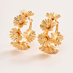 豪華な真鍮の花のフープピアス  ゴールドカラー  47x54mm&nbsp;LS-NZ6033